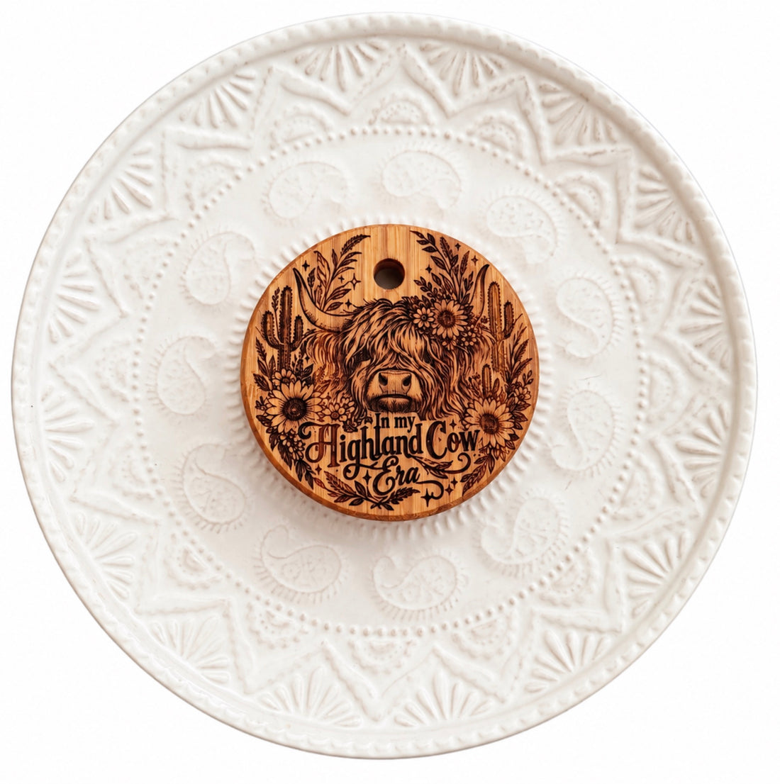 Highland Cow Bamboo Lid