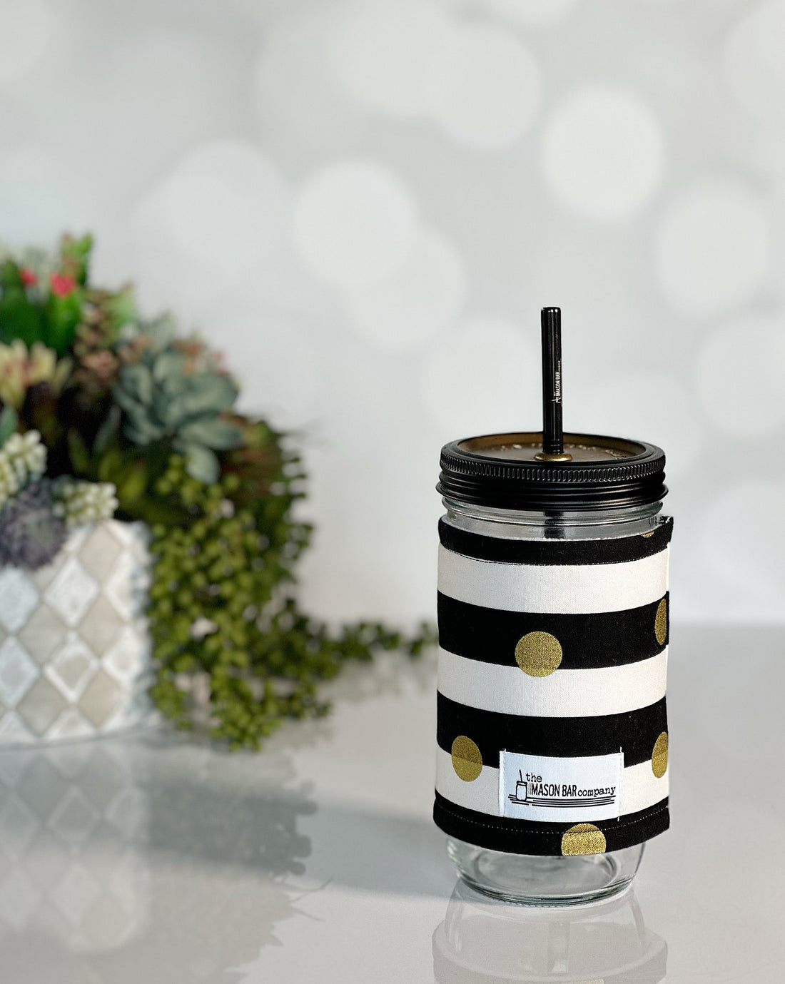 Black & White Stripe + Gold Cozy