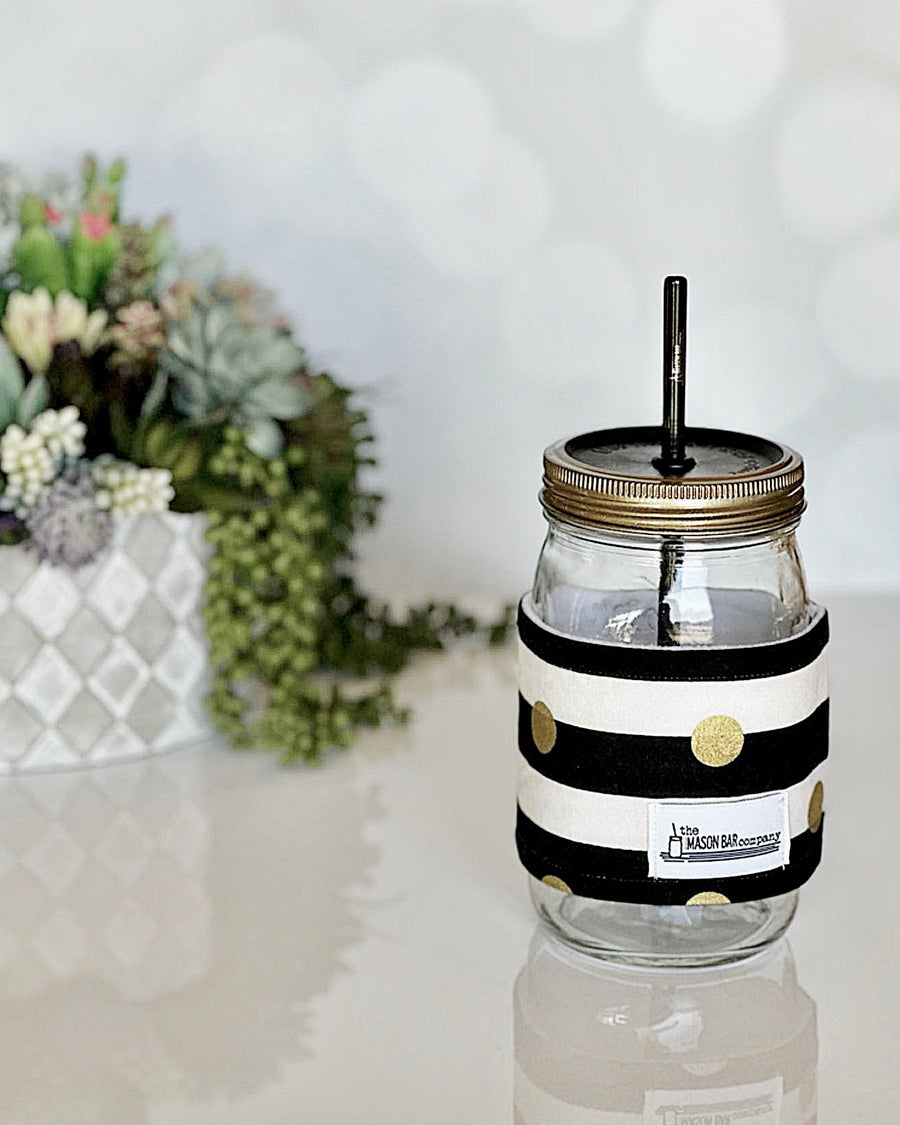 Black & White Stripe + Gold Cozy